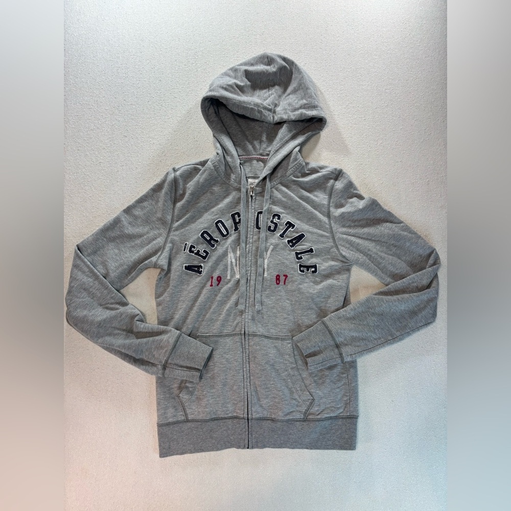 Aeropostale Womens Large Gray Full Zip Hoodie Sweatshirt New York Logo